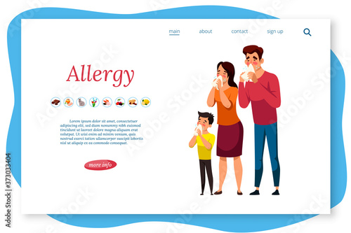 Vector banner illustration of allergy family concept