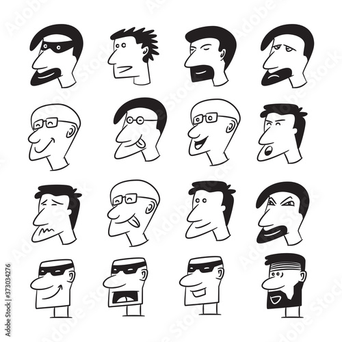 male face cartoon character avatar icons set