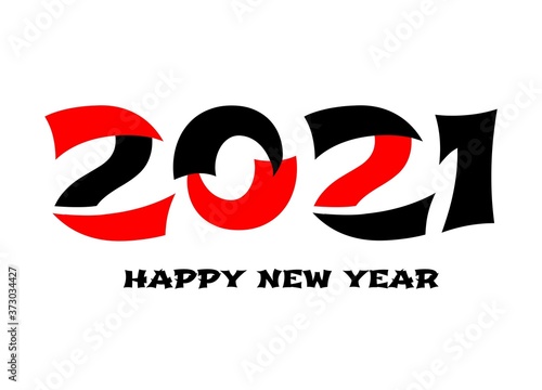 Design logo of 2021 Happy New Year signs. Design with japanese style. Greeting card artwork, brochure template, calendar. Vector with black and red isolated on white background.