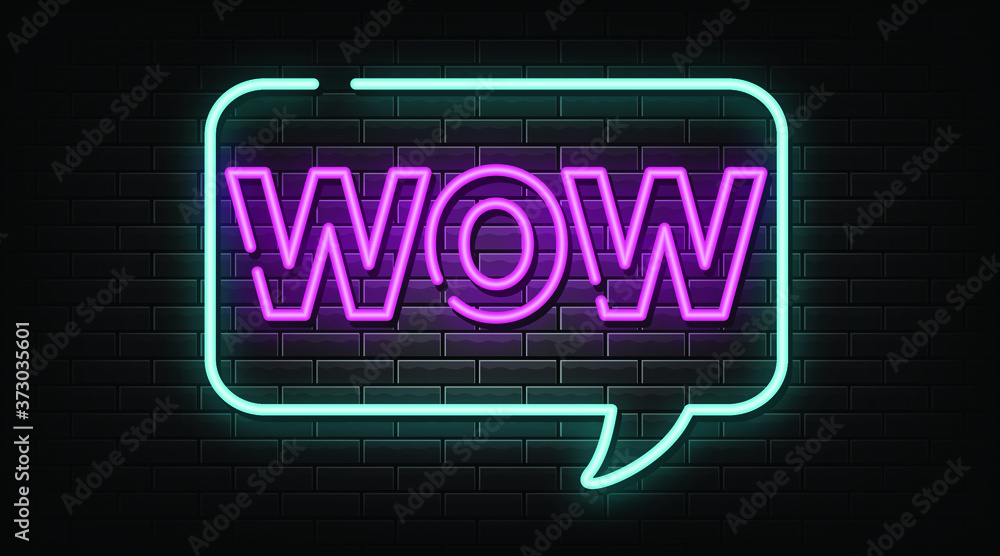 WOW neon sign  neon style vector