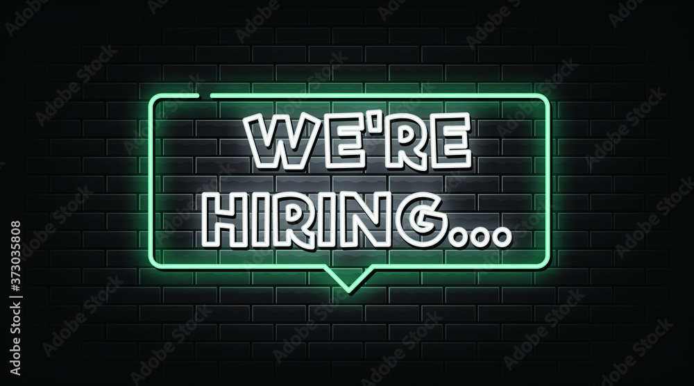 We are hiring neon sign, neon style vector We are hiring neon sign, neon style vector
