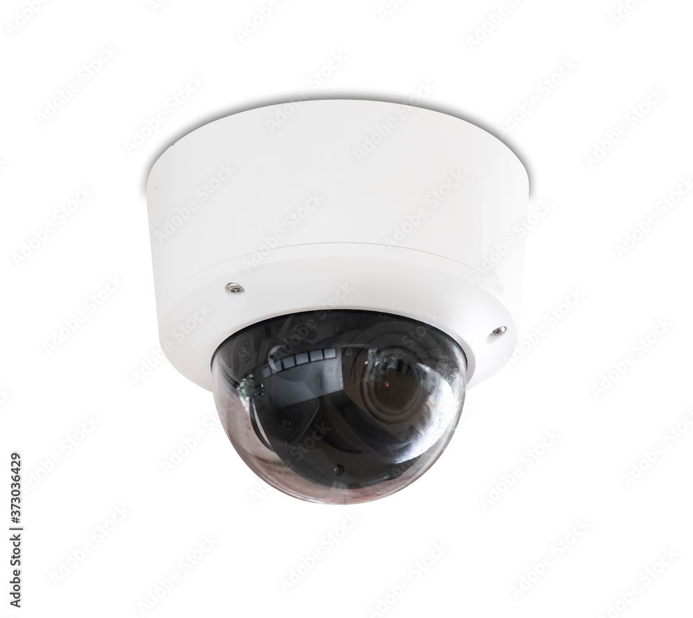 Modern public CCTV camera on wall isolated on white background. Intelligent recording cameras for monitoring all day and night. Concept of surveillance and monitoring with clipping path copy space. Modern public CCTV camera on wall isolated on white background. Intelligent recording cameras for monitoring all day and night. Concept of surveillance and monitoring with clipping path copy space.