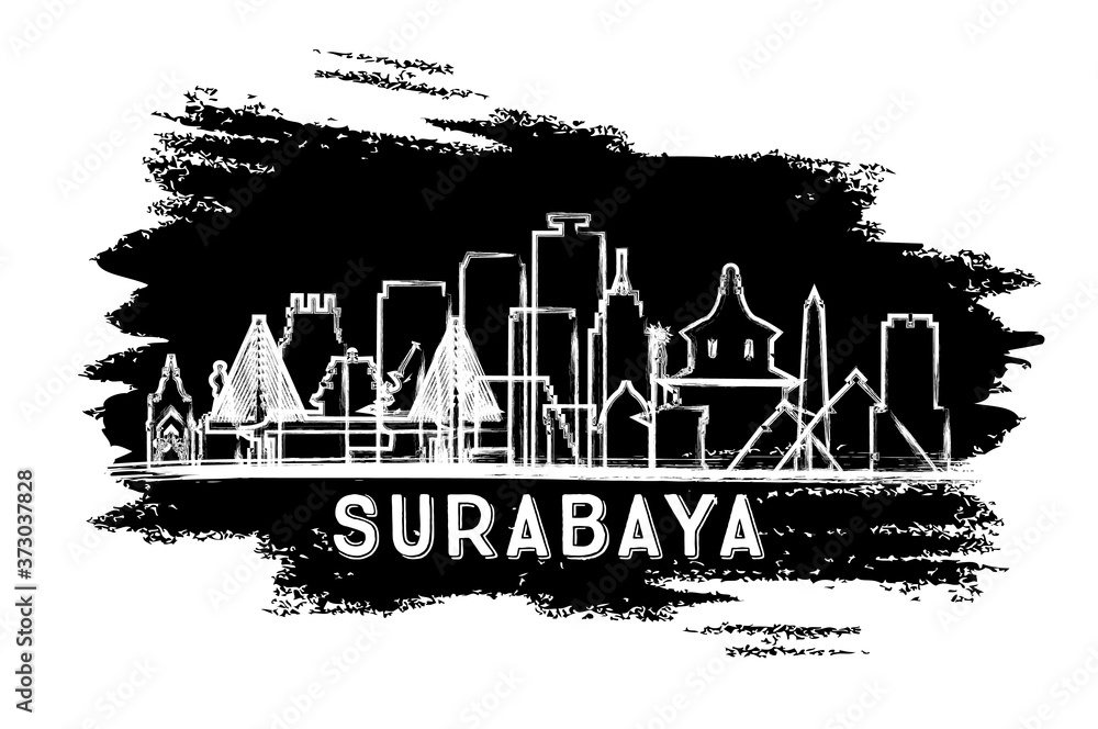 Surabaya Indonesia City Skyline Silhouette. Hand Drawn Sketch.