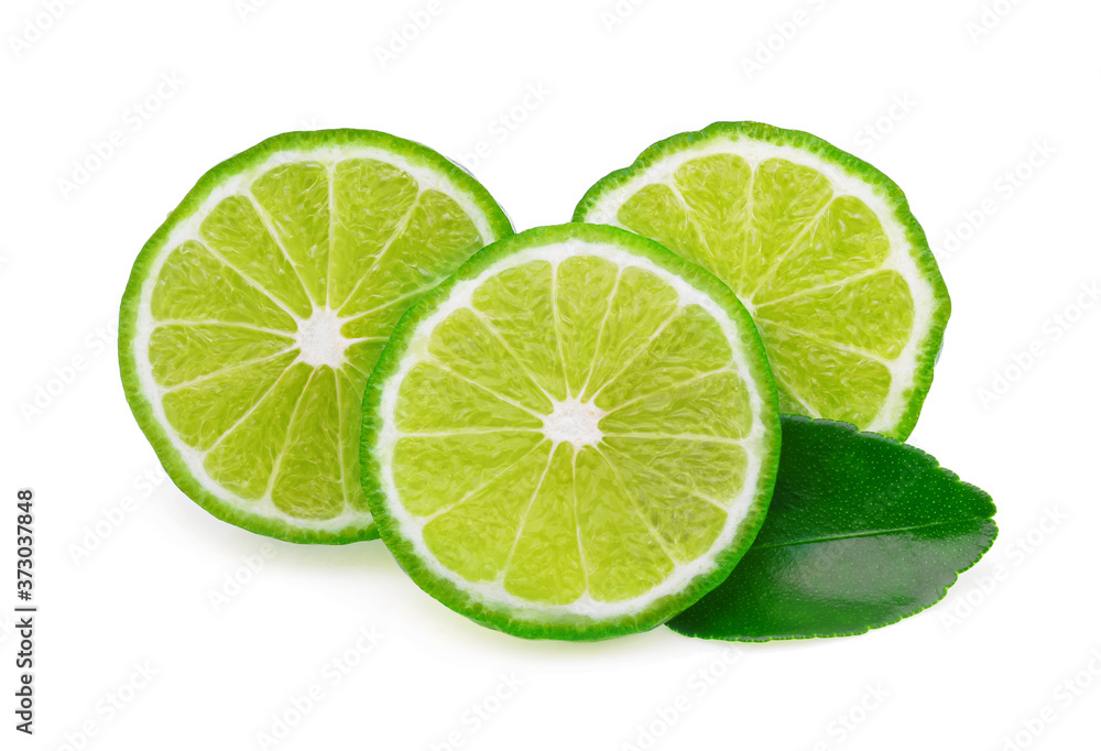 bergamot fruit with leaf isolated on white background