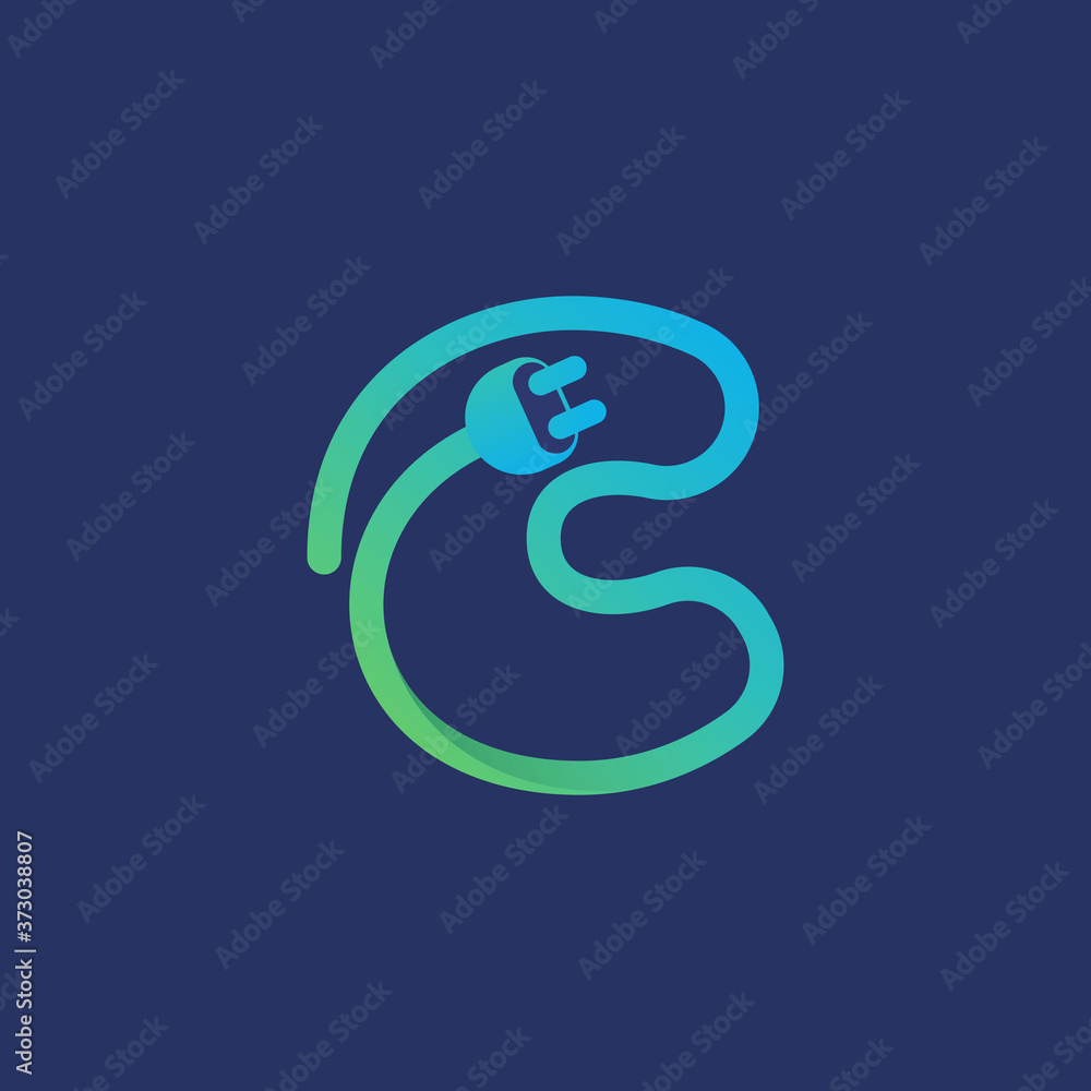 Fototapeta premium C letter logo made of plug cable.
