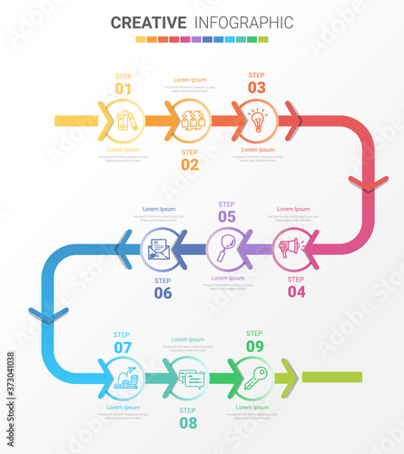 Presentation business infographic template, Abstract infographics number options template with 9 steps. Vector illustration.