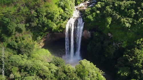 beautiful and amazing waterfall over the virgin jungle and mountains of Panamá