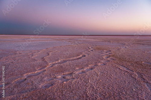 Beautiful view of pink salt in large turkish lake