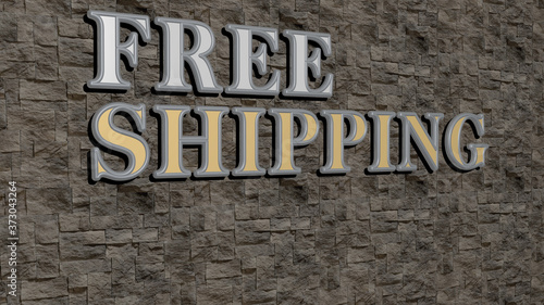 FREE SHIPPING text on textured wall, 3D illustration