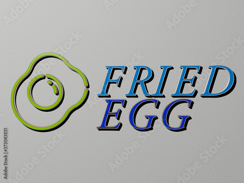 3D illustration of FRIED EGG graphics and text made by metallic dice letters for the related meanings of the concept and presentations, 3D illustration photo