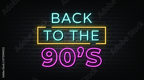 Back to 90s neon signs vector. Design template neon sign