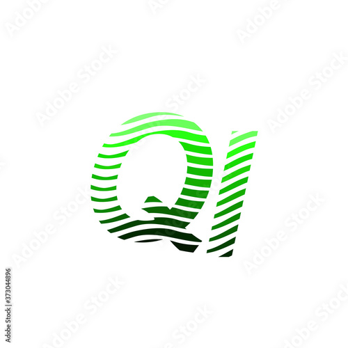 Letter QI logotype with colorful circle, with striped composition letter, business card for company identity, creative industry, web.