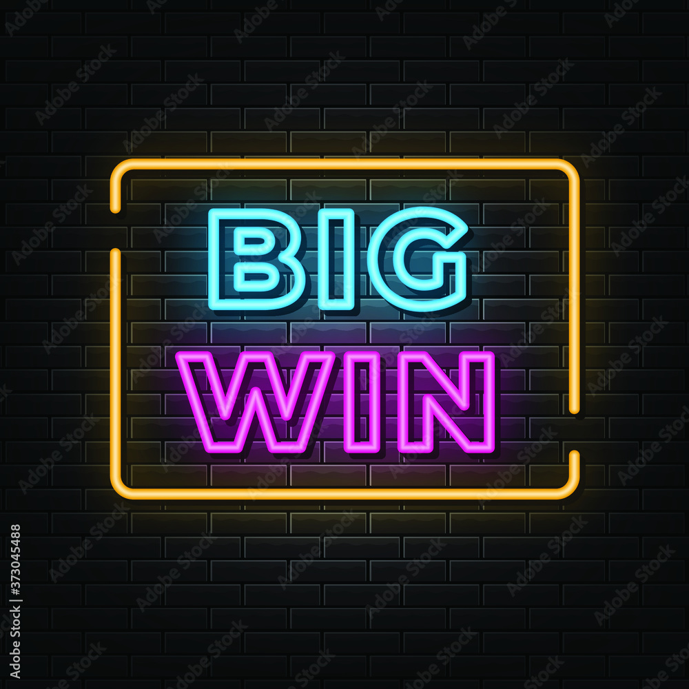 Fototapeta premium Big win neon signs vector. Design template neon sign