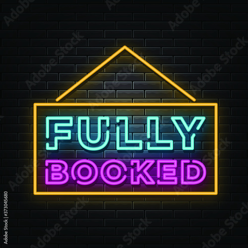 Fully booked neon signs vector. Design template neon sign