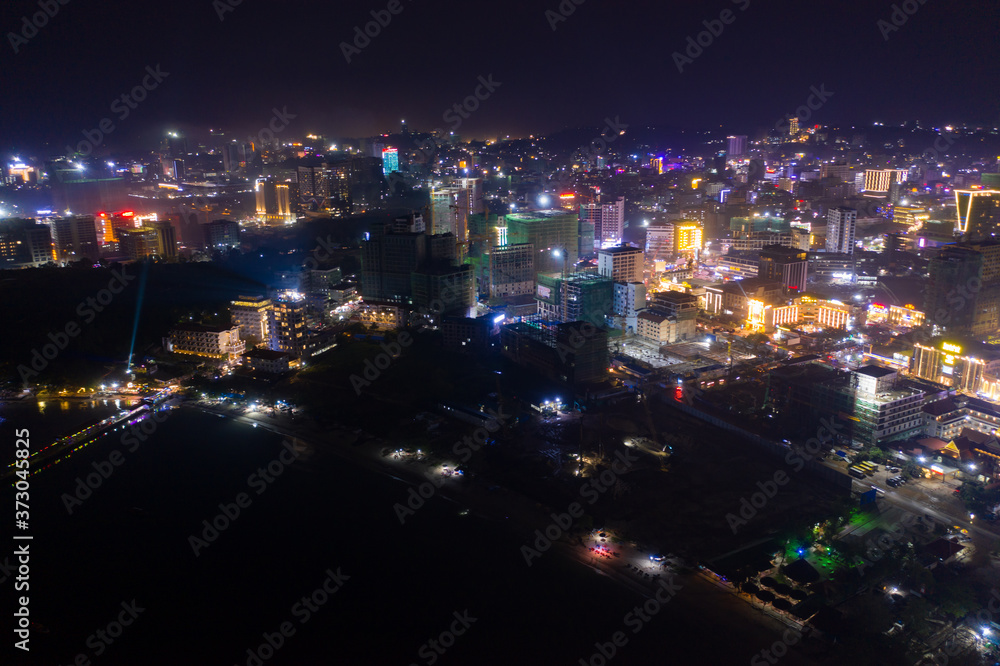 Aerial view to Otres Beach with many hotels and resorts, Sihanoukville, Cambodia