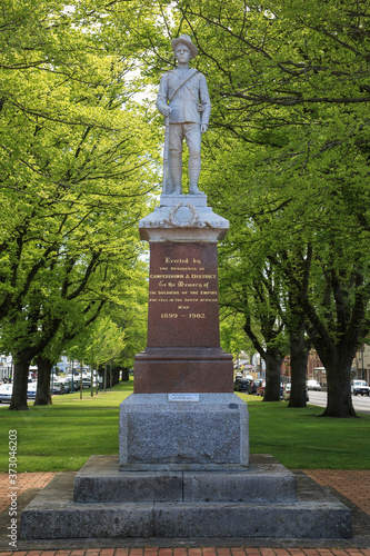 Boer War memorial (built 1902) in Camperdown, Victoria, Australia; one of the first Boer War memorials in Victoria, and was carved in the image of the first local soldier to die in that war.