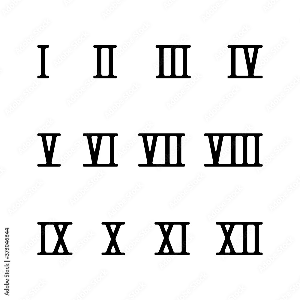 Roman numerals. Vector illustration with black numbers on a white ...