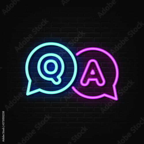 Question and Answer neon signs vector. Design template neon sign
