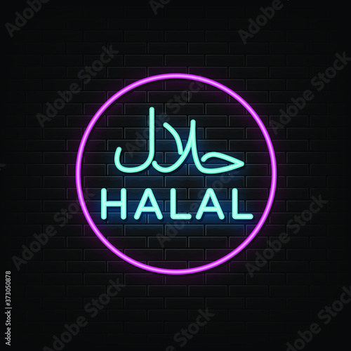 Halal neon signs vector. Design template neon sign