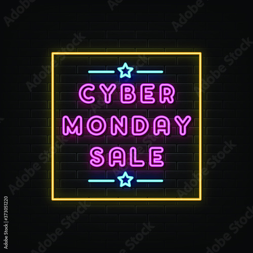 cyber monday sale, neon sign, neon vector template