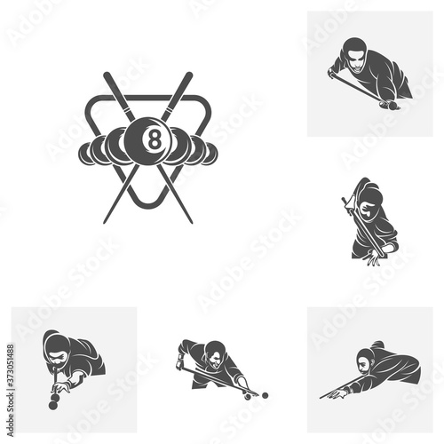 Set of Player Billiards logo design vector. Illustration. Silhouette Player Billiard