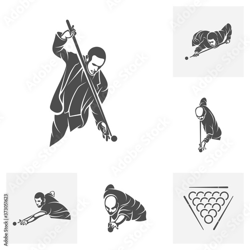 Set of Player Billiards logo design vector. Illustration. Silhouette Player Billiard