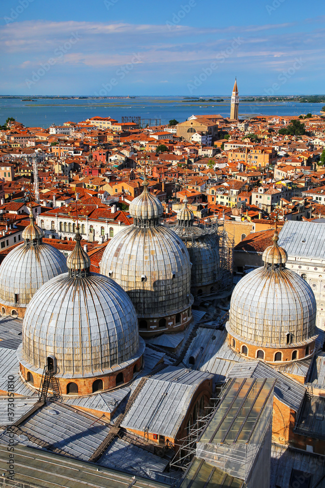 View of the domes of St Mark's Basilica in Venice, Italy