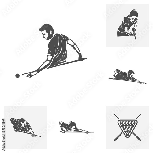 Set of Player Billiards logo design vector. Illustration. Silhouette Player Billiard