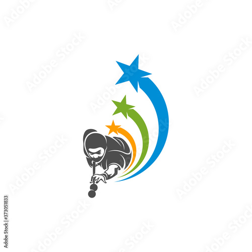 Player Billiards with star logo design vector. Illustration. Silhouette Player Billiard