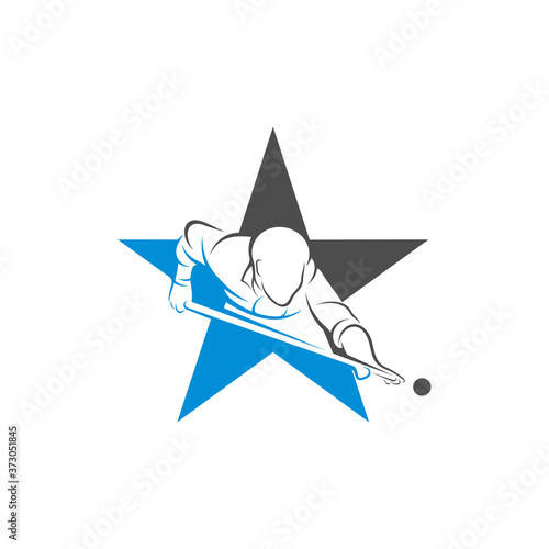 Player Billiards with star logo design vector. Illustration. Silhouette Player Billiard