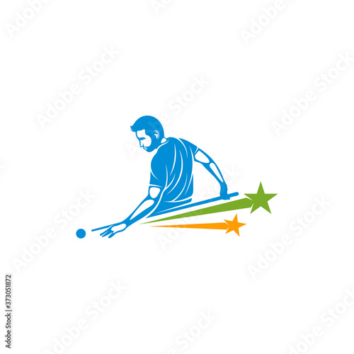 Player Billiards with star logo design vector. Illustration. Silhouette Player Billiard