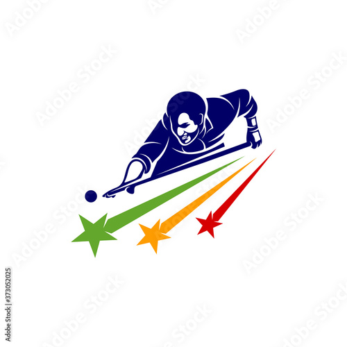 Player Billiards with star logo design vector. Illustration. Silhouette Player Billiard