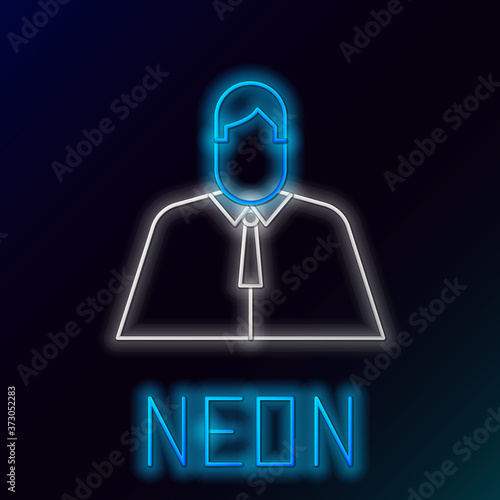 Glowing neon line Lawyer, attorney, jurist icon isolated on black background. Jurisprudence, law or court icon. Colorful outline concept. Vector.