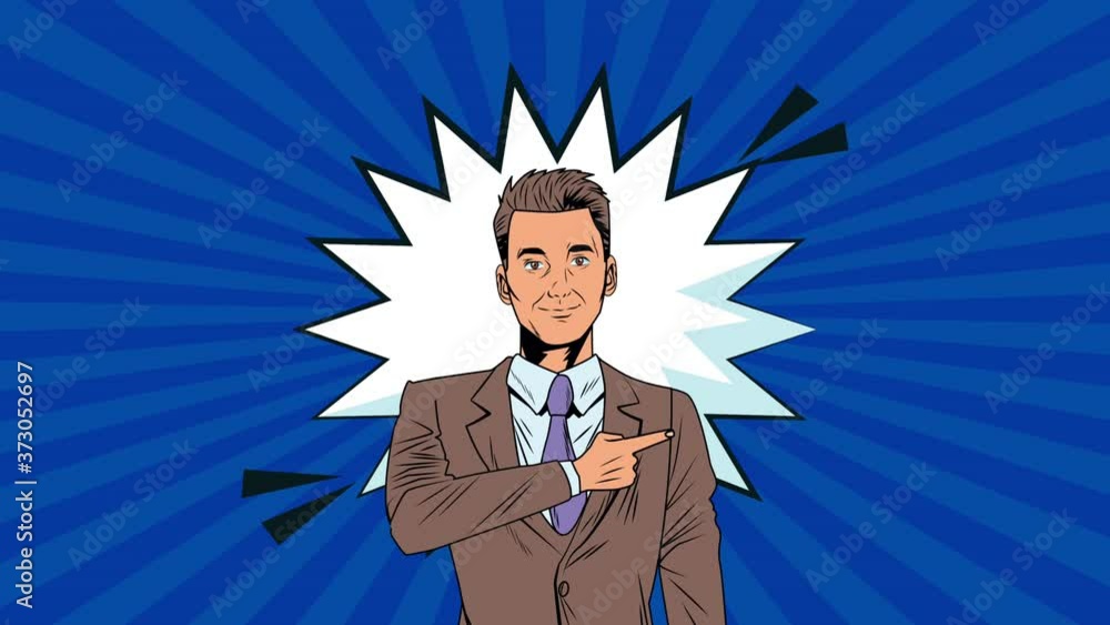 elegant businessman with expresion splash pop art style animation elegant businessman with expresion splash pop art style animation