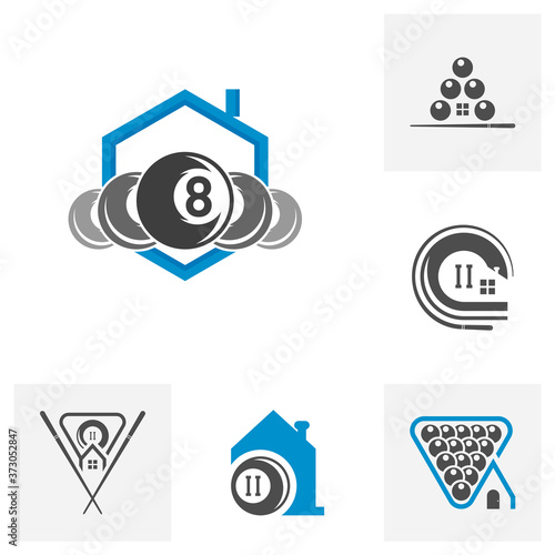 Set of Billiards Home logo design vector. Sport labels for poolroom. Billiards club logo template.