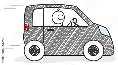 Strichmännchen fährt ein Auto 