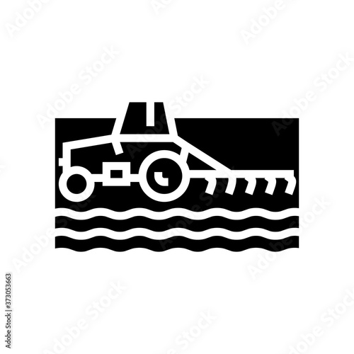tractor cultivating field glyph icon vector. tractor cultivating field sign. isolated contour symbol black illustration