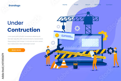 Under construction landing page illustration template.  Illustration for websites, landing pages, mobile applications, posters and banners