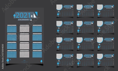2021 new year calendar Colorful printable and editable design of calendar.