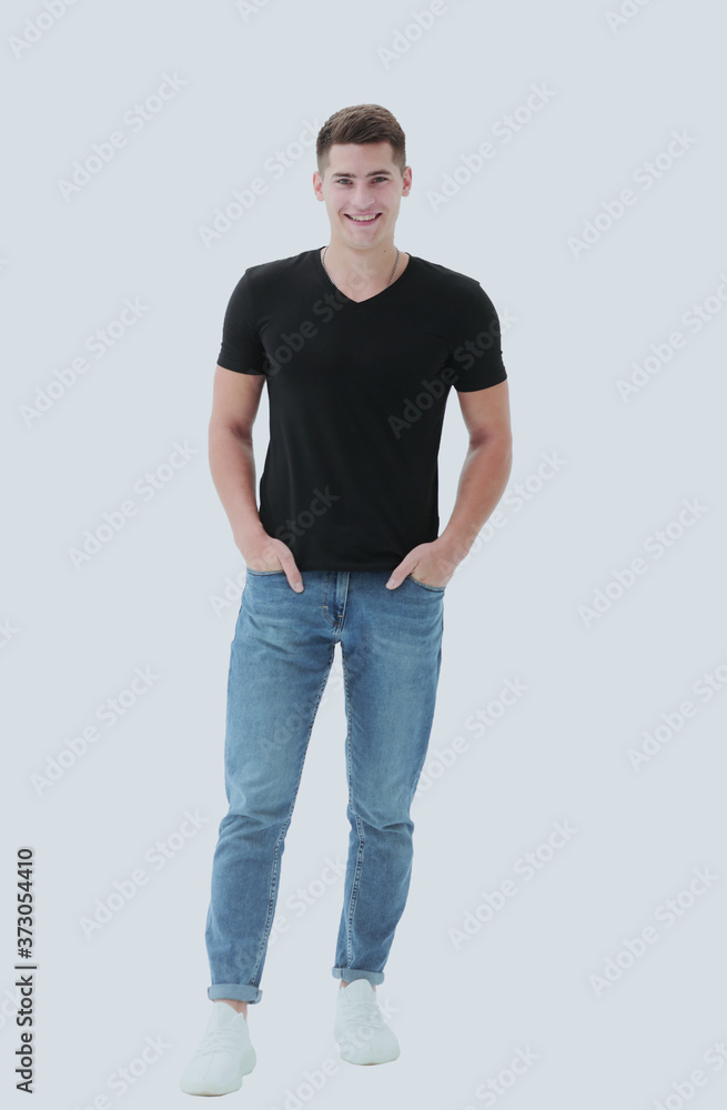 in full growth. casual guy in black t-shirt in full growth. casual guy in black t-shirt
