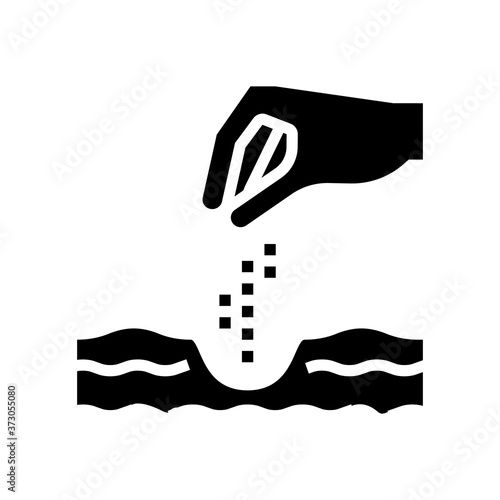 hand sowing seeds in ground glyph icon vector. hand sowing seeds in ground sign. isolated contour symbol black illustration