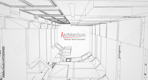 Architecture line background. Building construction sketch vector abstract. Modern city 3d project. Technology geometric grid. Wire blueprint house. Digital architect innovation wireframe.
