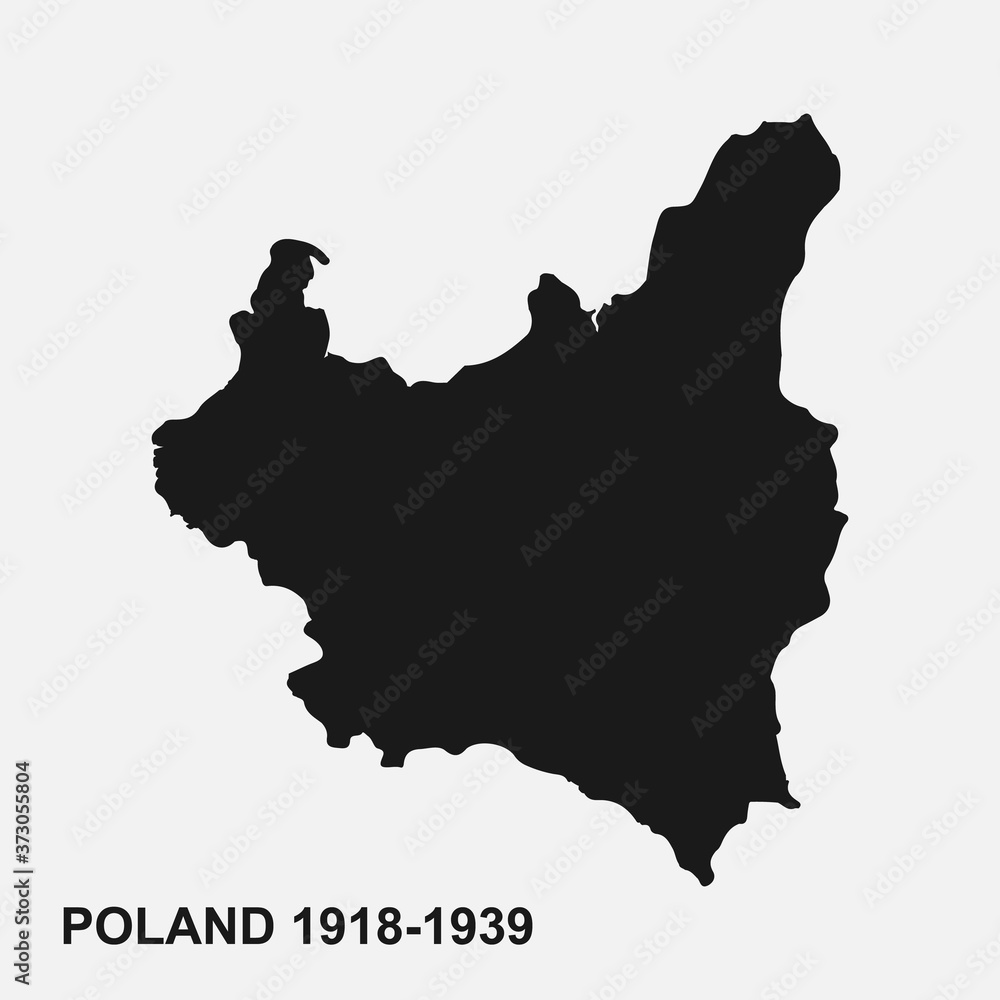 Map of Second Polish Republic silhouette isolated on white background. Poland during the interwar years. - obrazy, fototapety, plakaty 