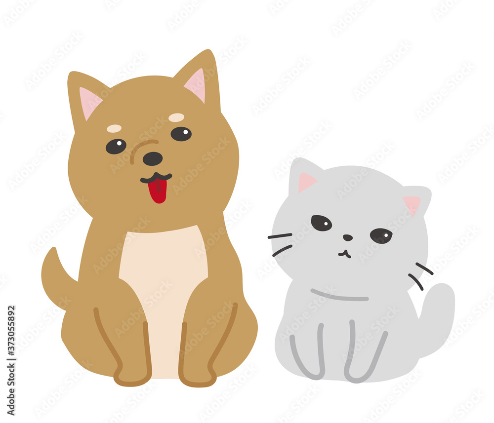 Obraz premium 仲良しな動物達のベクターイラスト 猫と犬