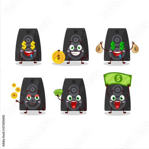 Stereo speaker cartoon character with cute emoticon bring money