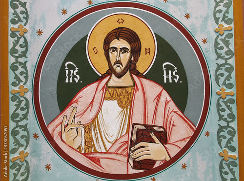 painting depicting Jesus on the wall of the Orthodox church in Reghin city