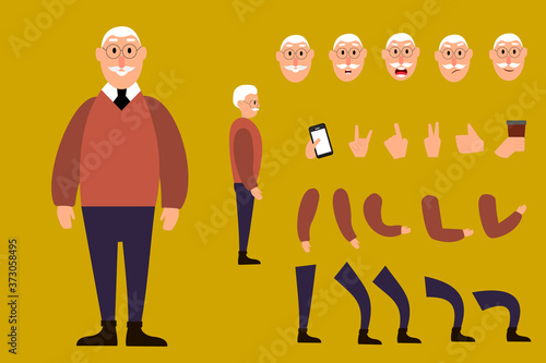 The character is an elderly man. A cartoon character. A character set for your animation. 