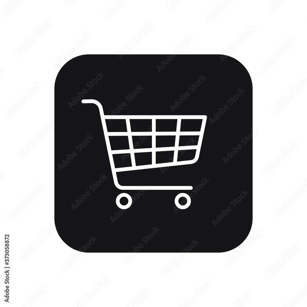 Shopping cart icon symbol. Flat shape trolley web store button. Online shop logo sign. Vector illustration image. Black silhouette isolated on white background. Shopping cart icon symbol. Flat shape trolley web store button. Online shop logo sign. Vector illustration image. Black silhouette isolated on white background.
