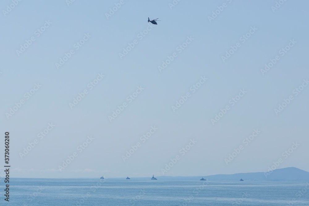 International naval exercise Breeze 2020. Burgas / Bulgaria / 07.17.20.warships, helicopters and boats perform tasks in the Black Sea. ships from Bulgaria, Romania, Spain, Turkey and others.