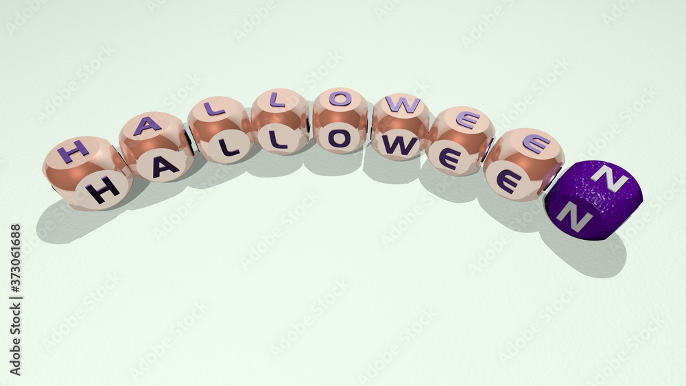 HALLOWEEN combined by dice letters and color crossing for the related meanings of the concept, 3D illustration HALLOWEEN combined by dice letters and color crossing for the related meanings of the concept, 3D illustration